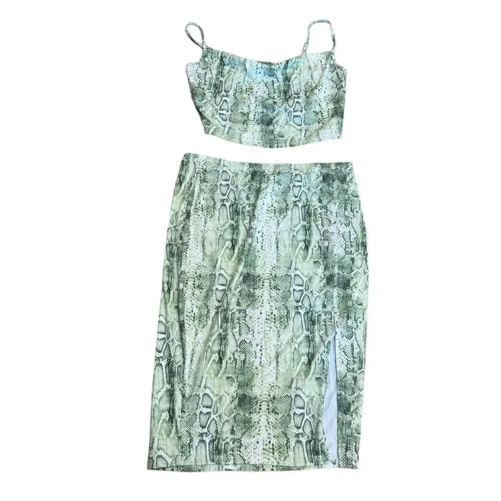 2/$30 SHEIN Plus Snakeskin Cami Top & Split Skirt Co-Ord Set